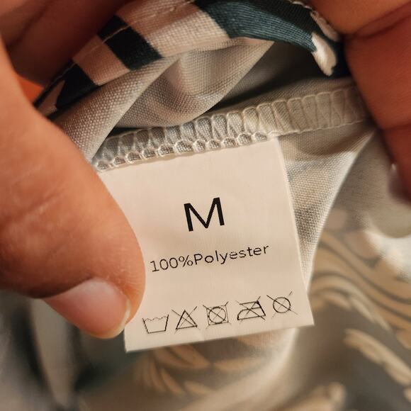 Women’s Green & White Sleeveless Halter Midi Sheath Dress Hawaiian Roman Summer - Picture 4 of 9